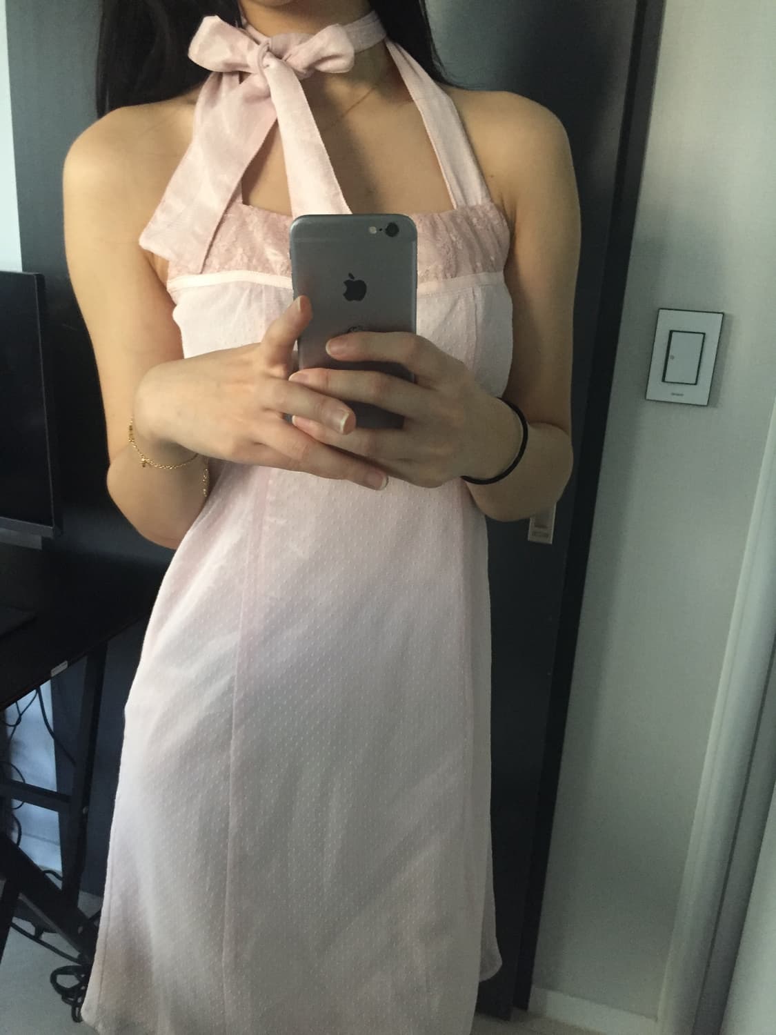 도트 레이스 플라워 홀터 딸기우유 원피스 상품이미지4