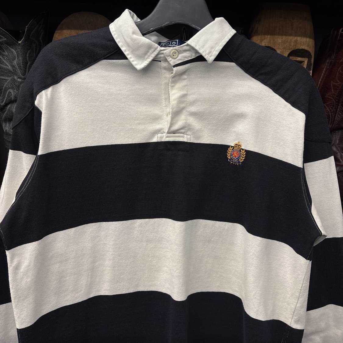 90s 폴로 랄프로렌 스트라이프 럭비티 셔츠 월계수 로고 프레피 N321 상품이미지3