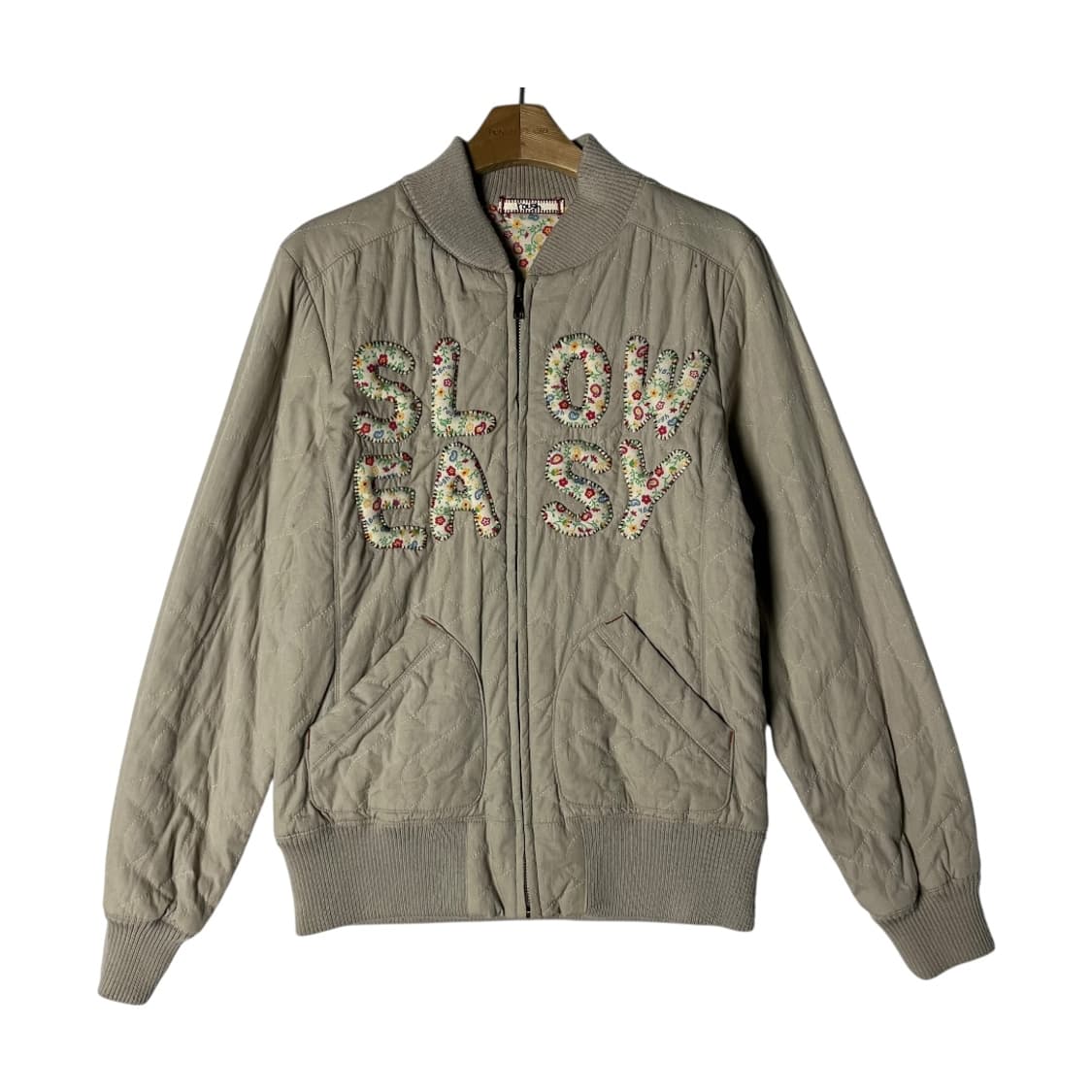 [rough] 러프 플라워 안감 레터링 퀼팅 블루종 상품이미지1