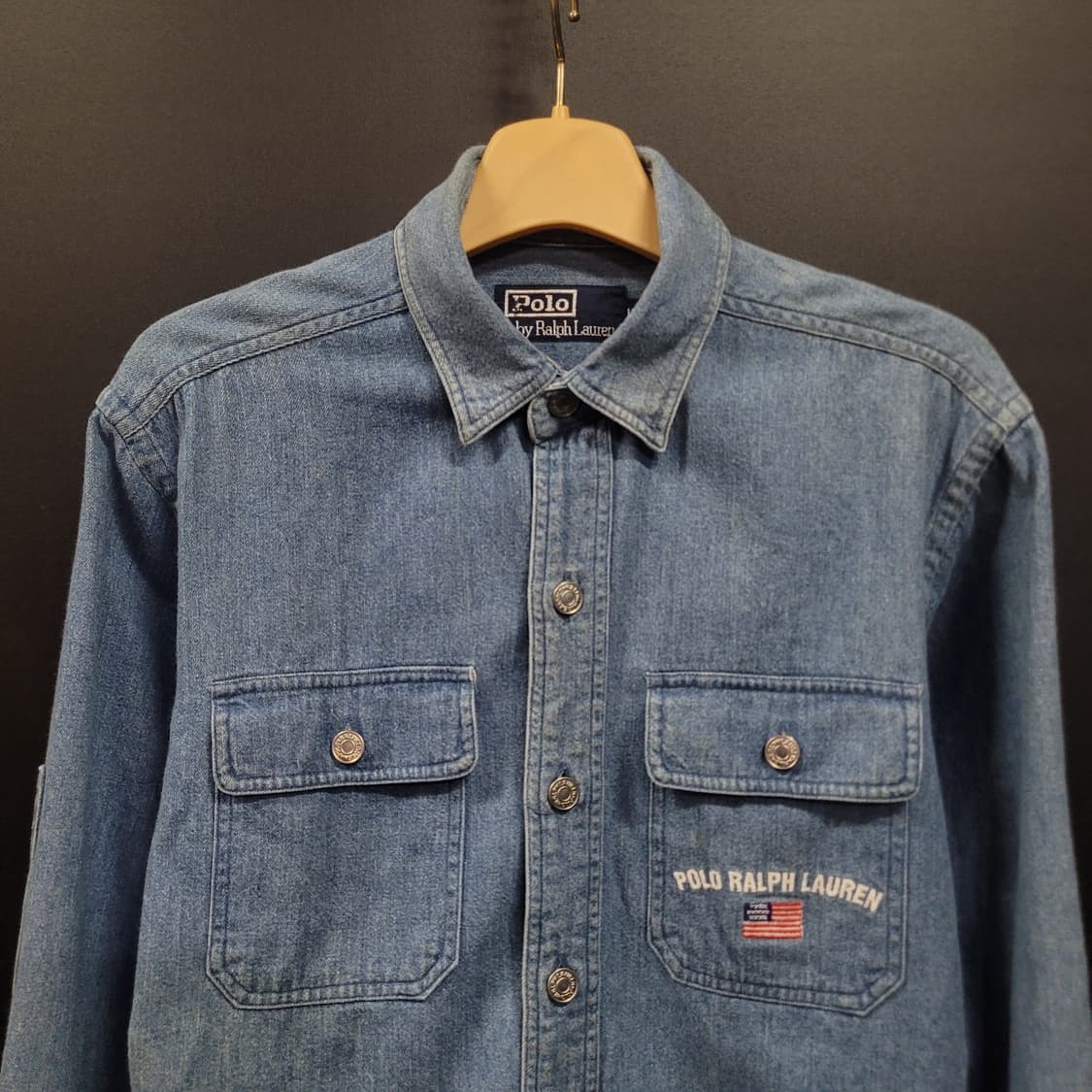 Ralph Lauren 랄프로렌 빈티지 투포켓 성조기 자수로고 데님셔츠 상품이미지2