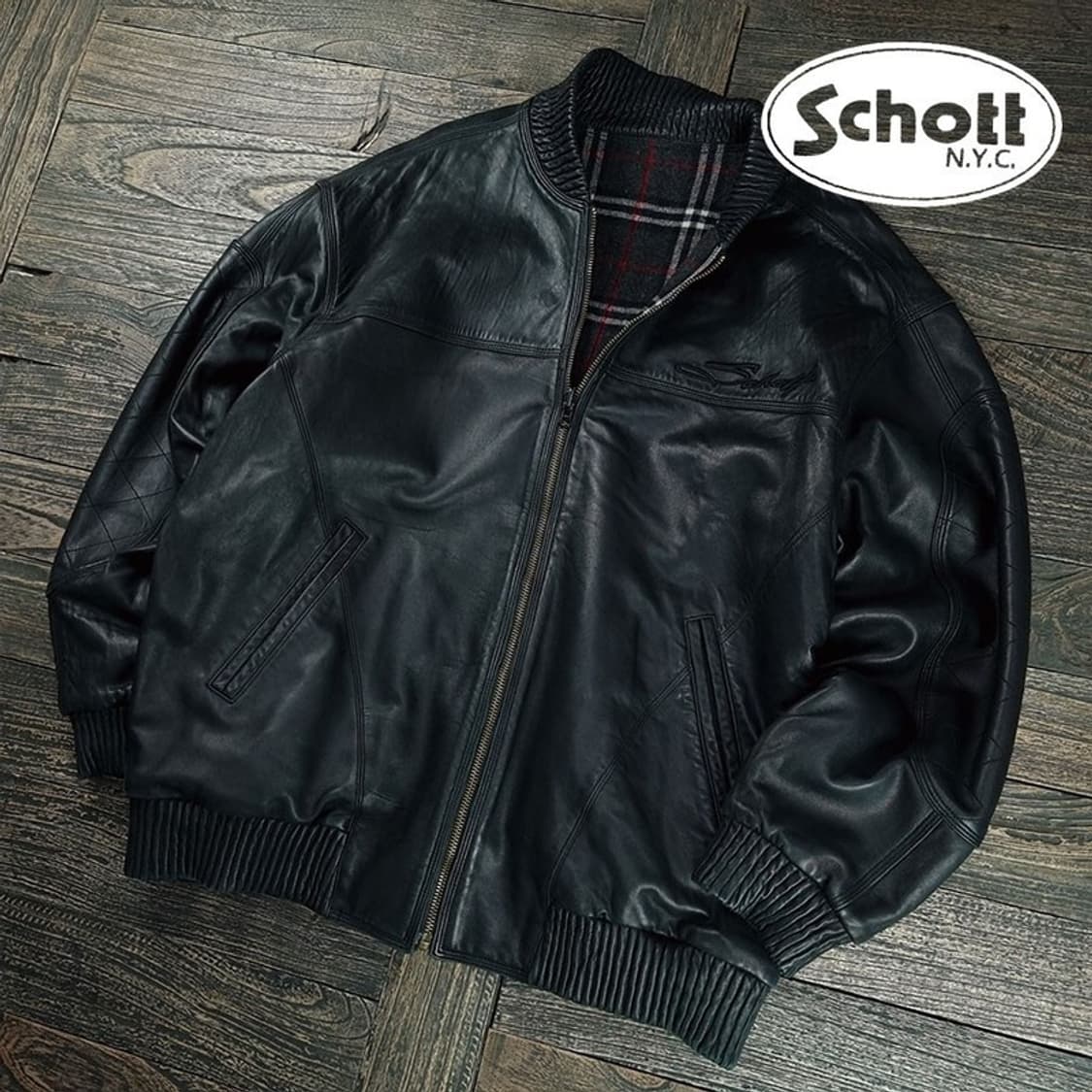 [쇼트] 리버시블 빅스이즈 쉽스킨 양가죽 레더 봄버 자켓 P01576 상품이미지1