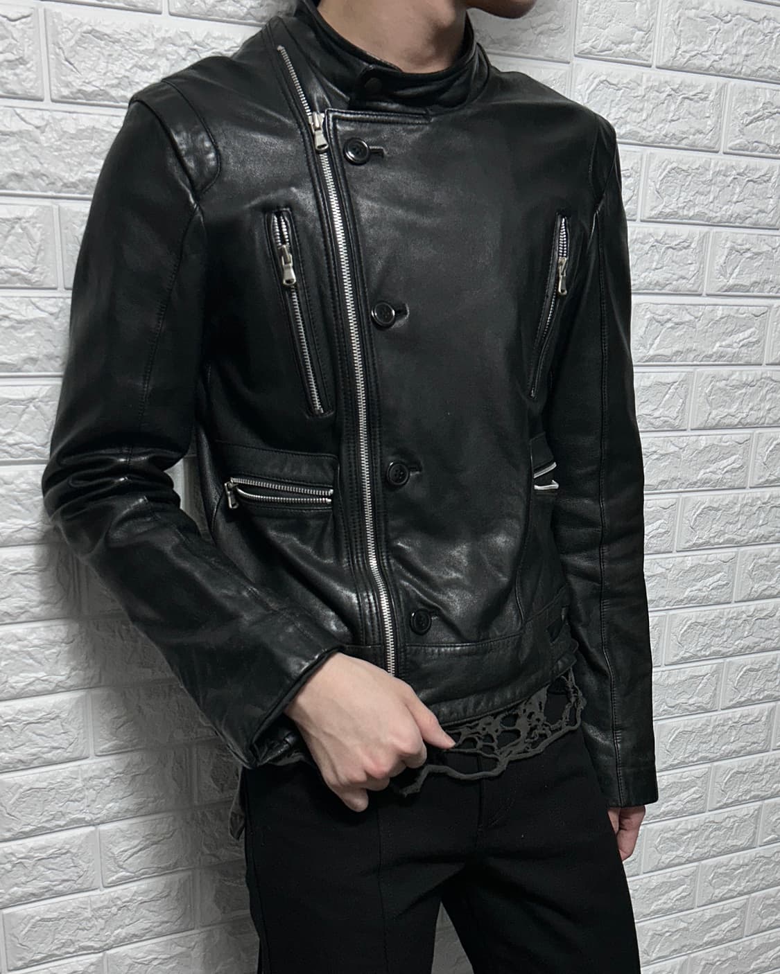 램스킨 더블 판넬 지퍼 레더 자켓 상품이미지3