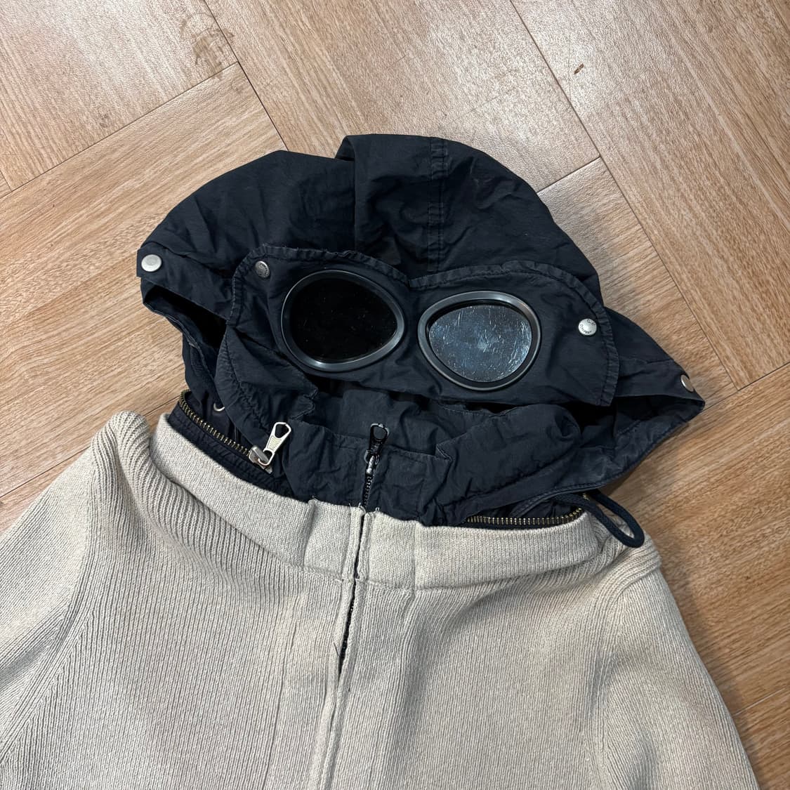 씨피컴퍼니 오트밀 니트 고글 후디 자켓 상품이미지2