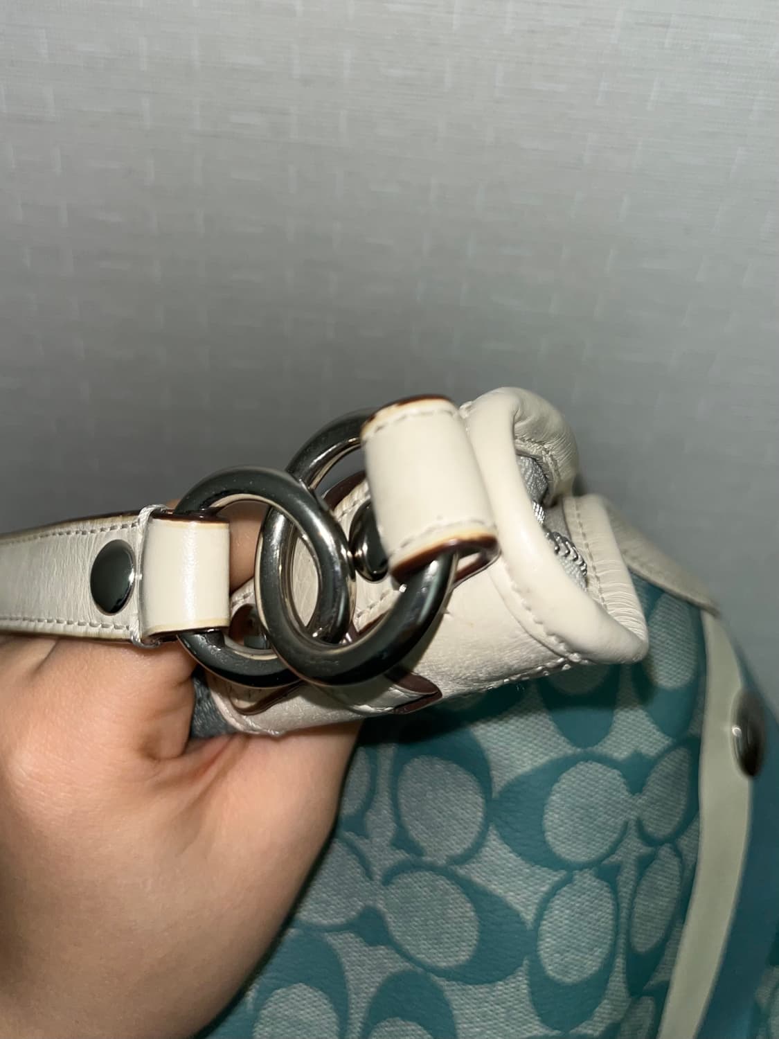 Rare🩵코치 스트라이프 블루 소호백 상품이미지4