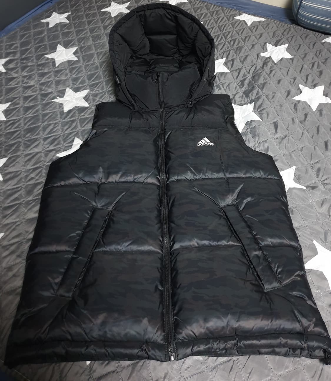 웰스프링 카모 아디다스 로고 커스텀 다운라이크 후드 조끼패딩 (L) 상품이미지1