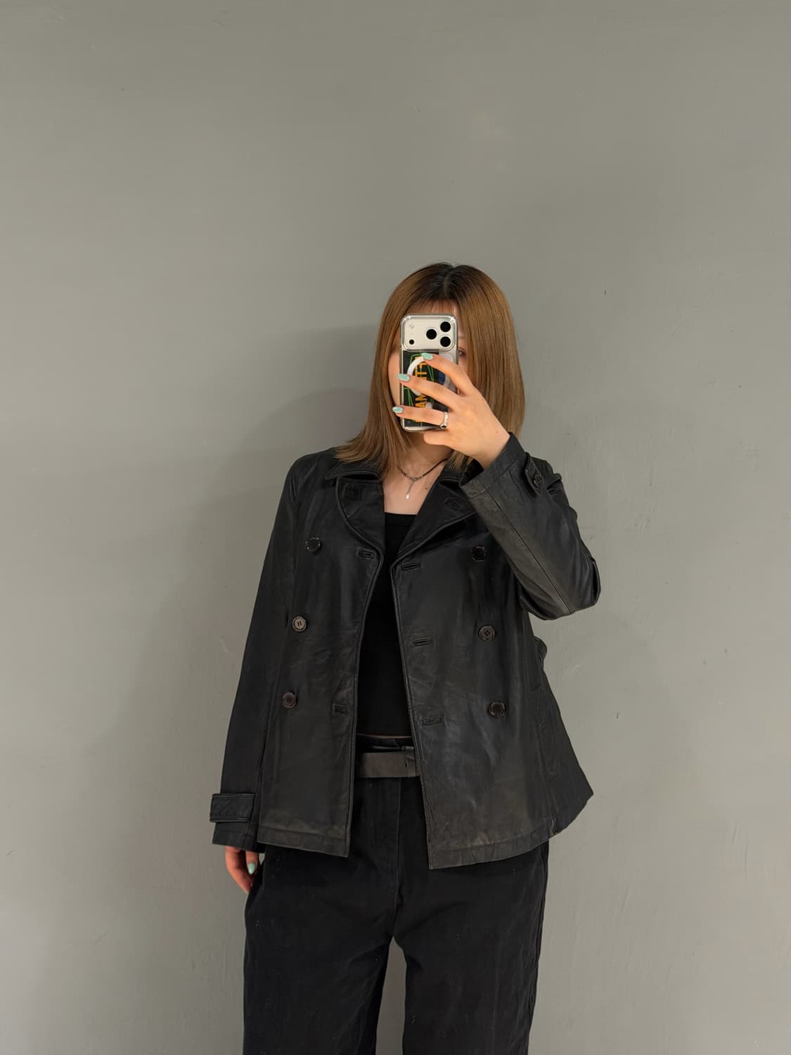 double button strap detail leather jk  상품이미지2