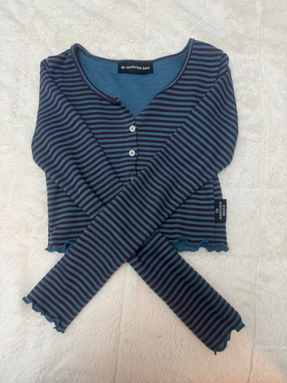 더미스테리어스호텔 스트라이프 단추 가디건 상품이미지1