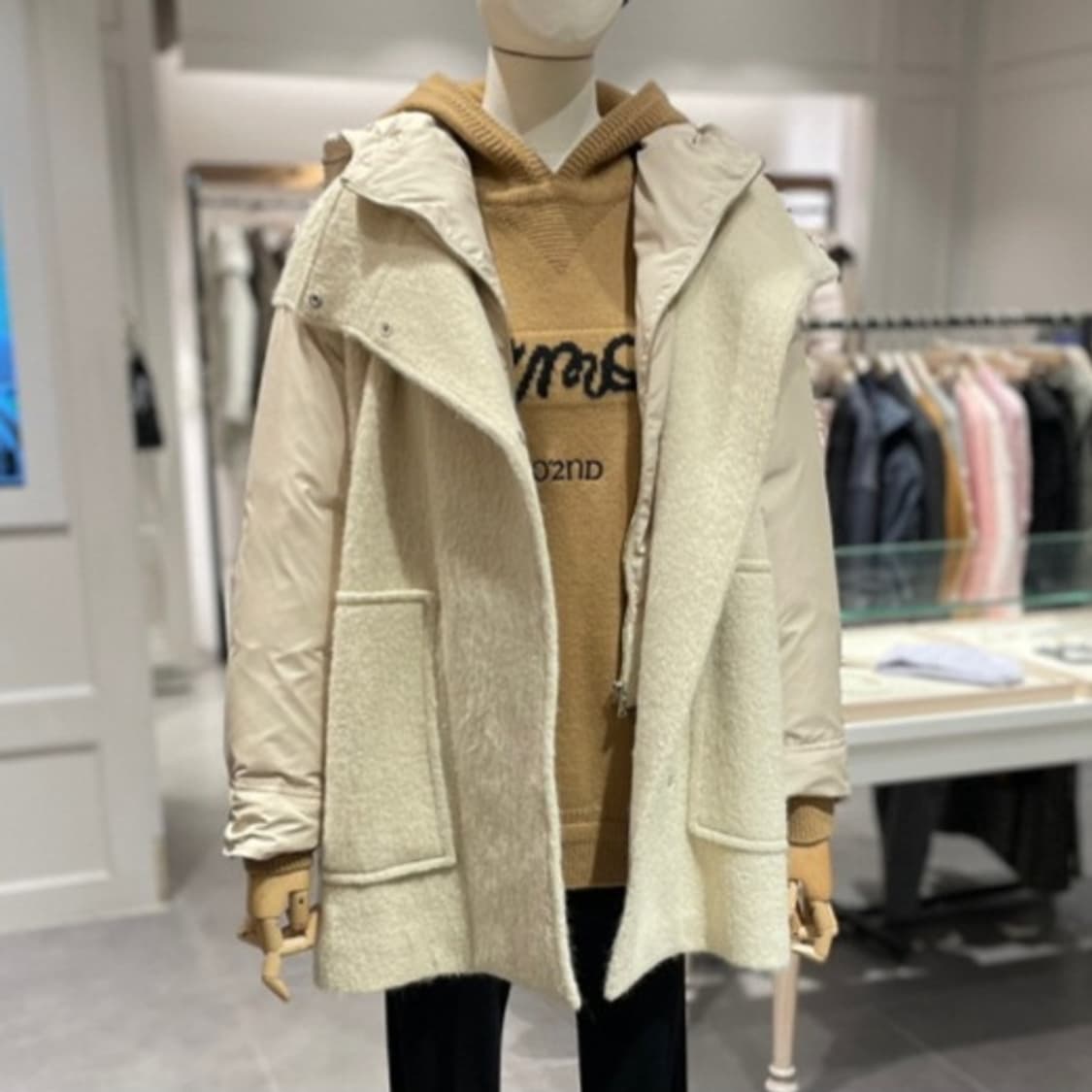 오즈세컨 알파카 양모(울) 구스 다운 오버핏 점퍼 거위털 100% 베이지 상품이미지2