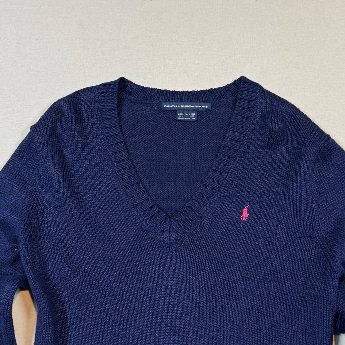 L) 폴로 랄프로렌 피마코튼 브이넥 니트 네이비 상품이미지3