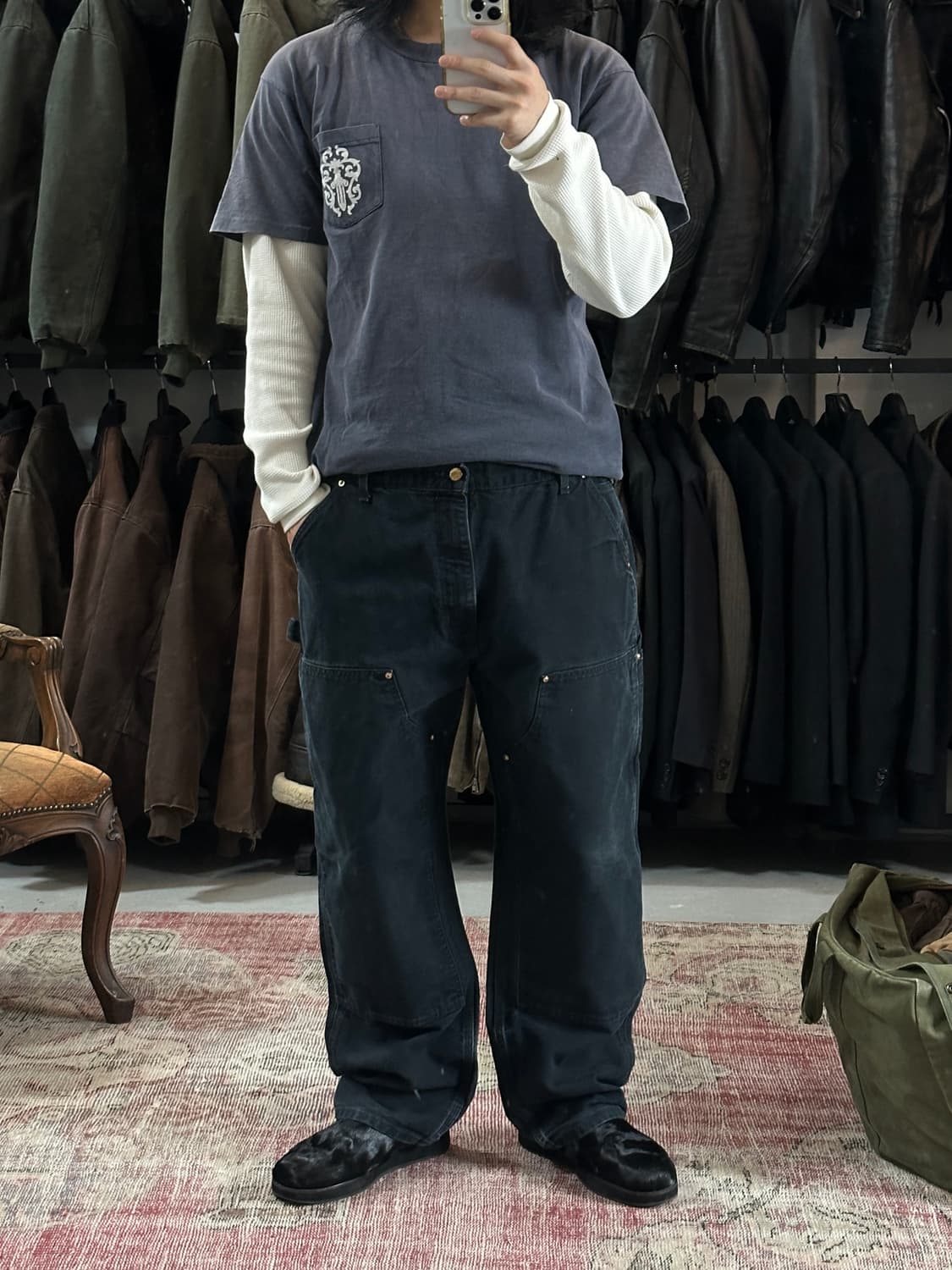 OG USA Made 칼하트 B01 더블니 블랙 칼하트 썩블니 카펜터 상품이미지2