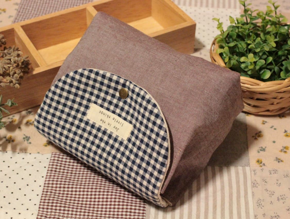 핸드메이드 네이비체크 박스 파우치 상품이미지10
