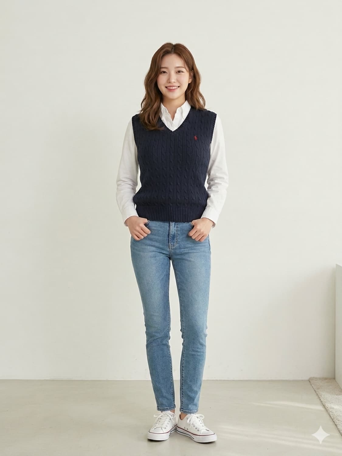 폴로 랄프 로렌 네이비 케이블 브이넥 니트 조끼 상품이미지1