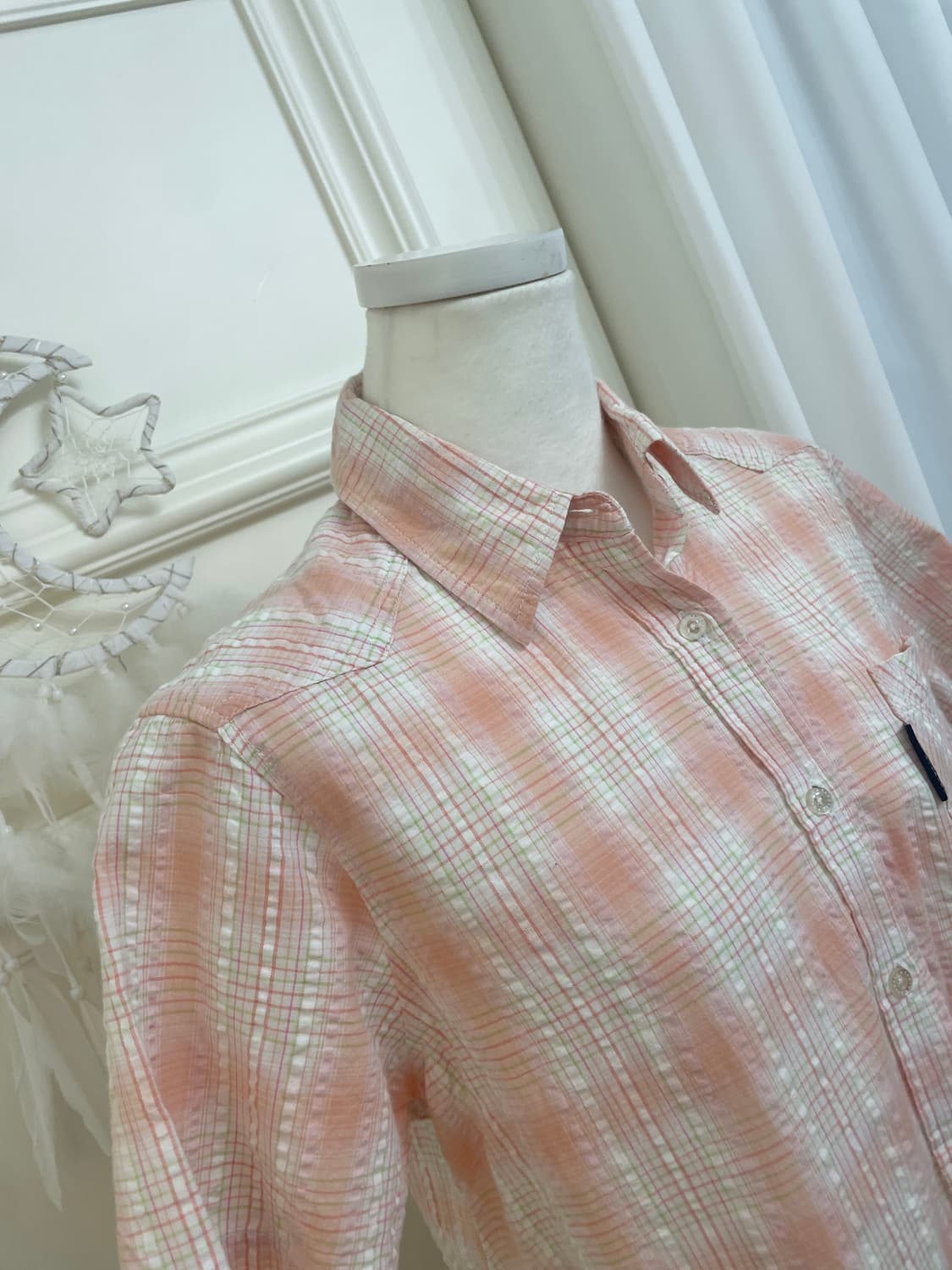 coral check basic fit shirt(size-M) 상품이미지7