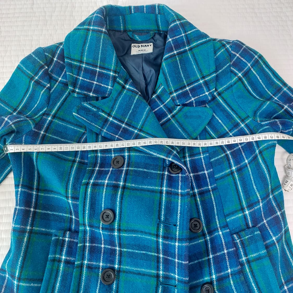 모리걸 너드 하구미 파랑 청록  체크 올드네이비 코트 더블코트 숏코트 상품이미지3
