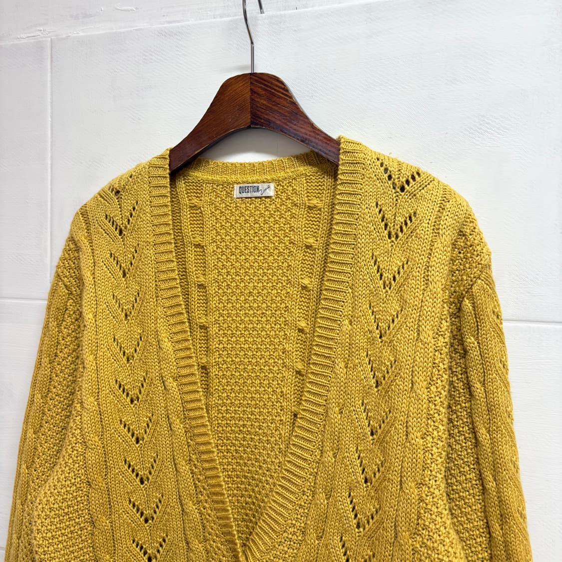 QUESTIONMARK 꽈배기 니트 가디건 옐로우 jpn 상품이미지2