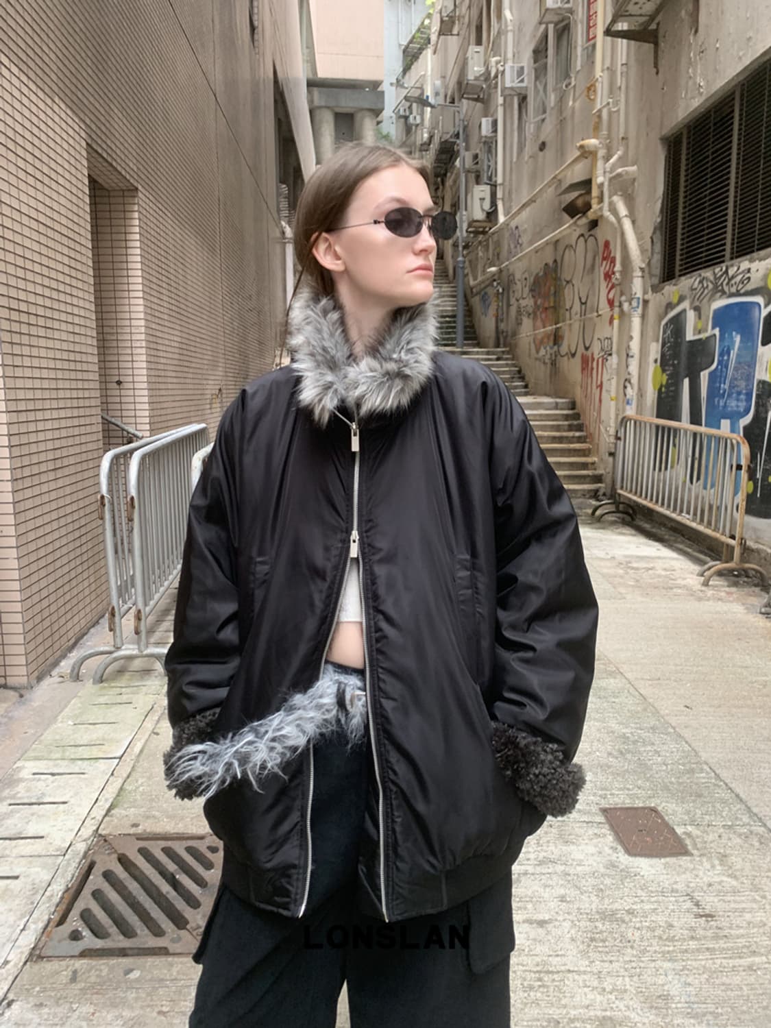 lonslan 하이넥 리버서블 퍼자켓 lamb wool 상품이미지8