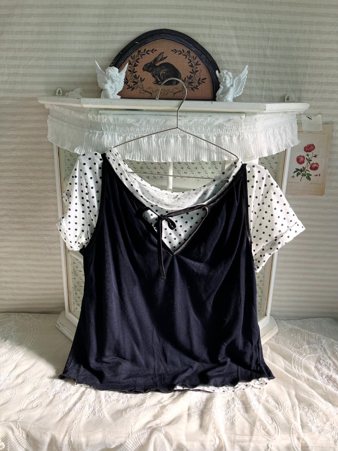 Set) 아이보리 도트 롤업 반팔 + 네이비 슬리브리스 상품이미지7