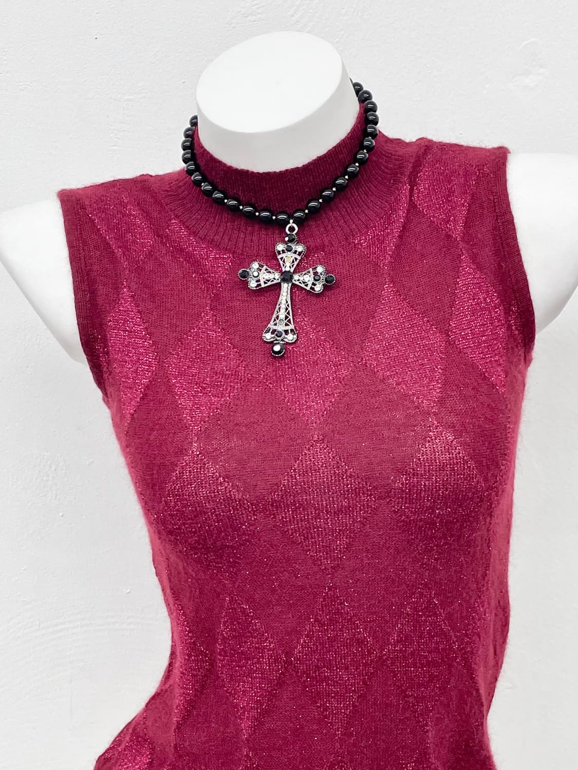 갸루 아가일 글리터 니트탑 상품이미지2