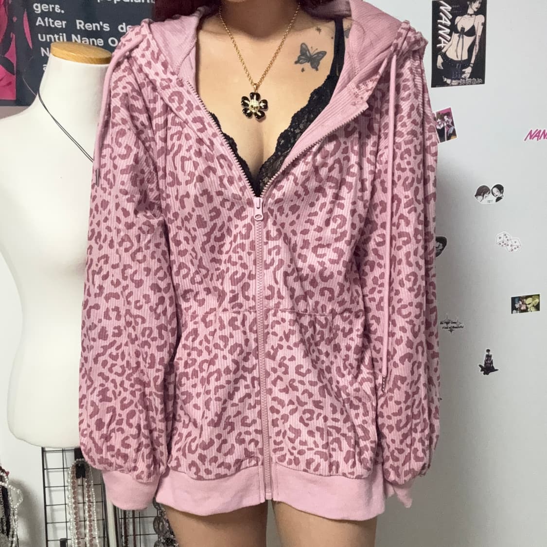 갸루 핑크 오버 후드집업  상품이미지1