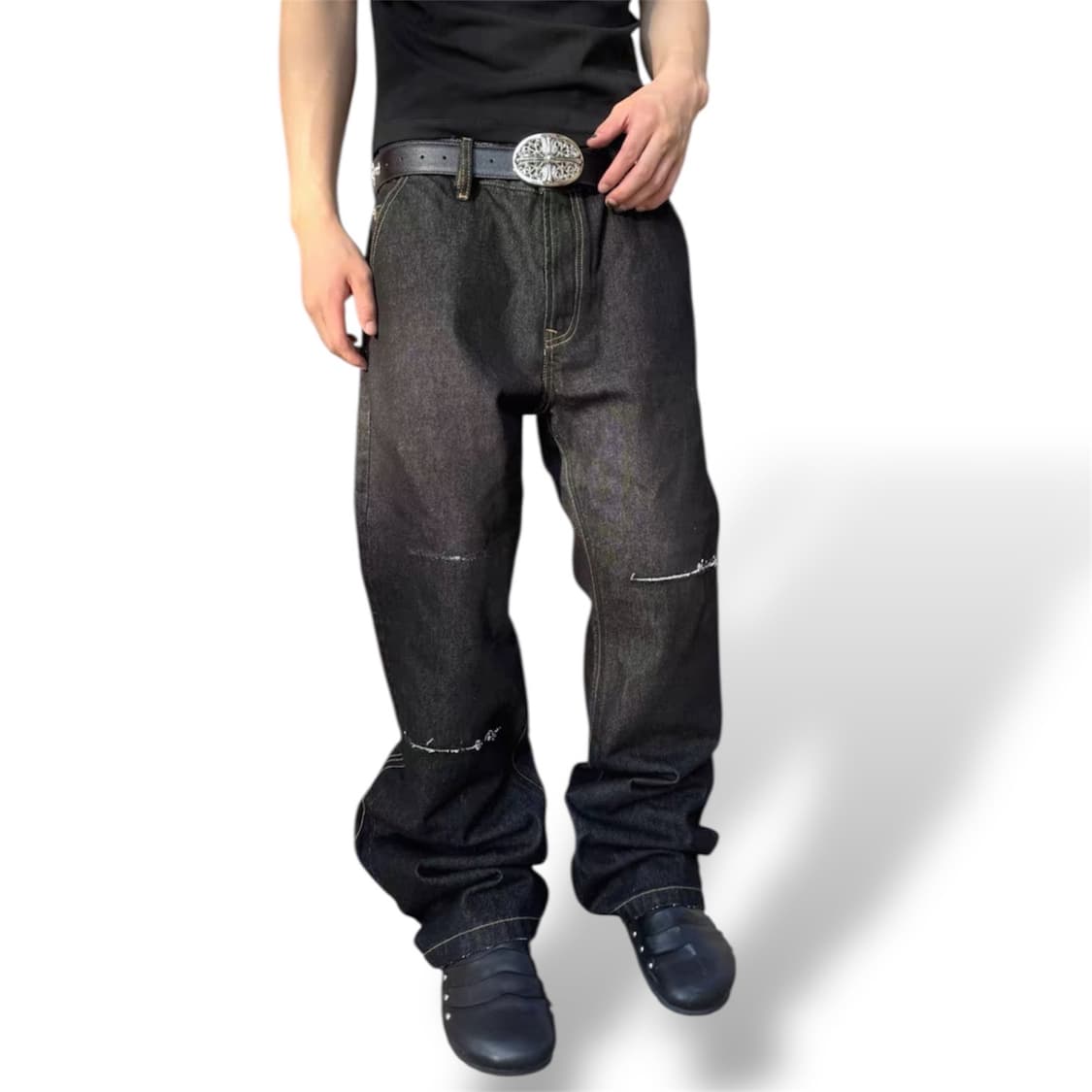 백 스티치라인 데님 주름 팬츠  상품이미지4