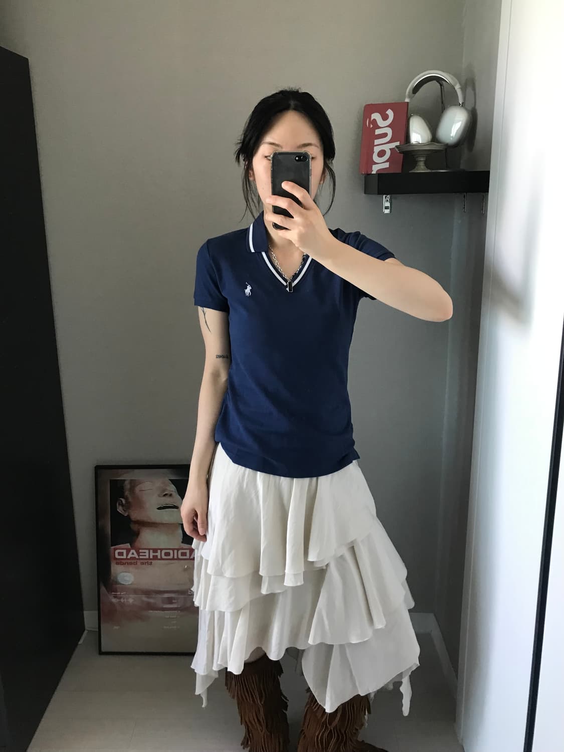 폴로 랄프로렌 포니 로고 네이비 브이넥 카라티 상품이미지1
