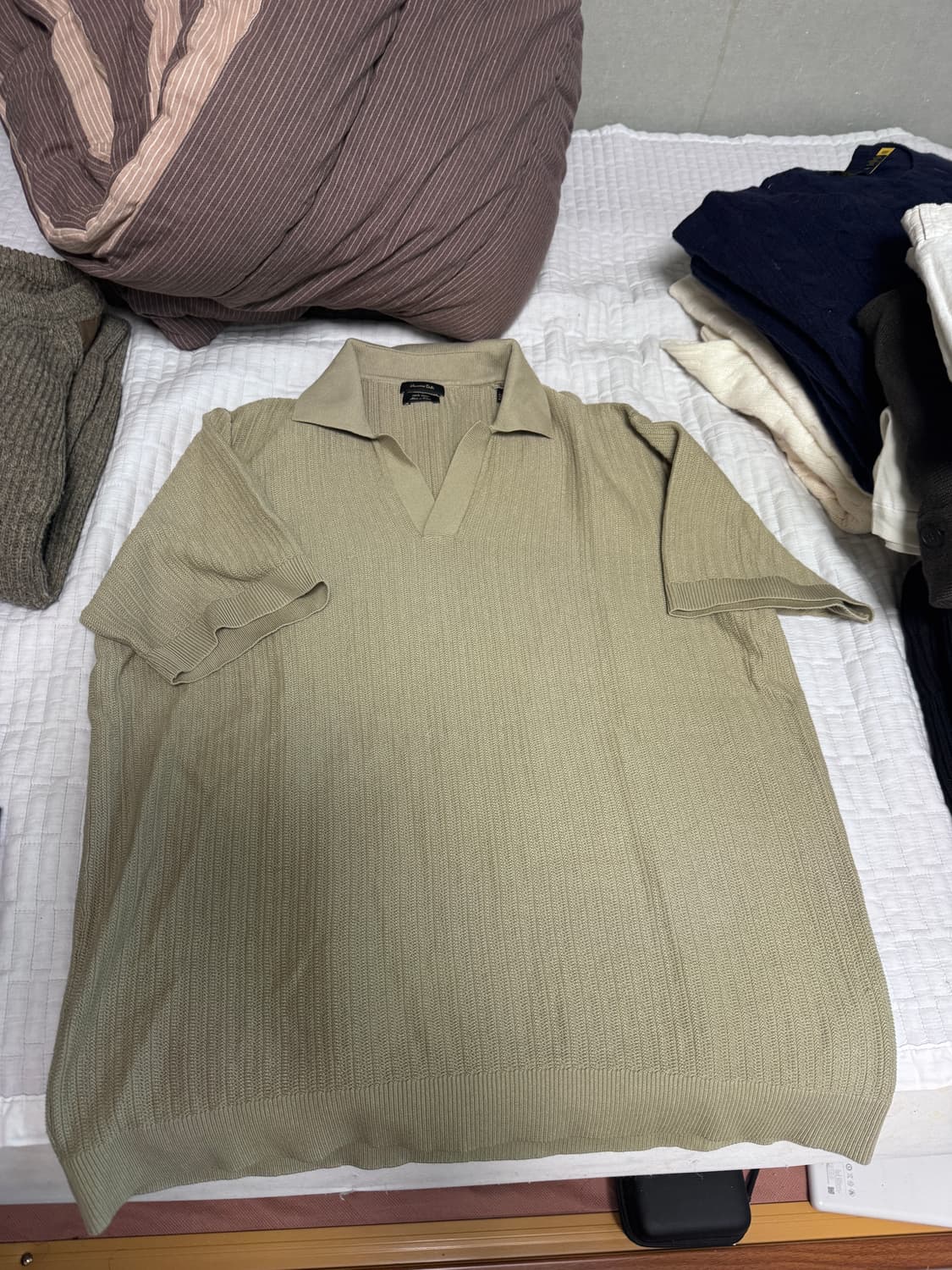 마시모두띠 패브릭 디테일 니트 폴로 셔츠 / 올리브 XL 상품이미지1