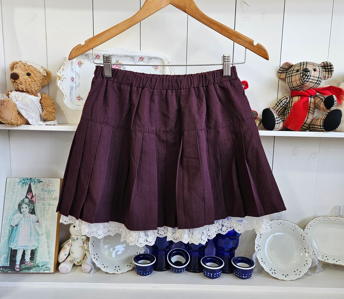 버건디 레이스 레이어드 플리츠 스커트 상품이미지1