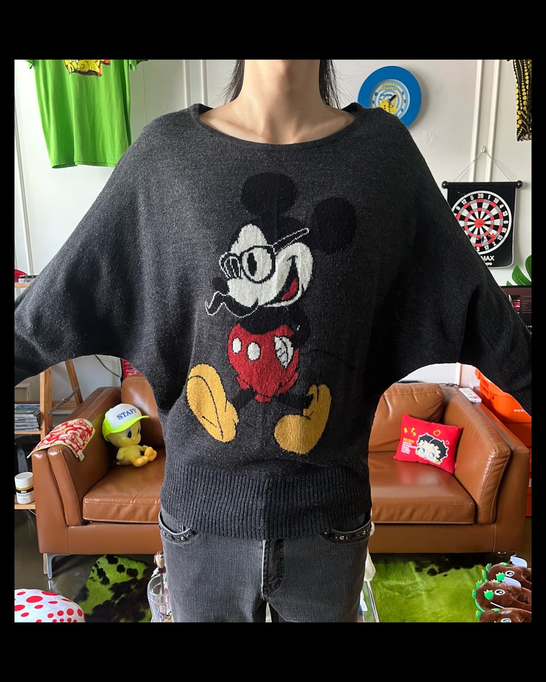 Old Disney Japan Mickey Dolman Gray Knit 상품이미지2