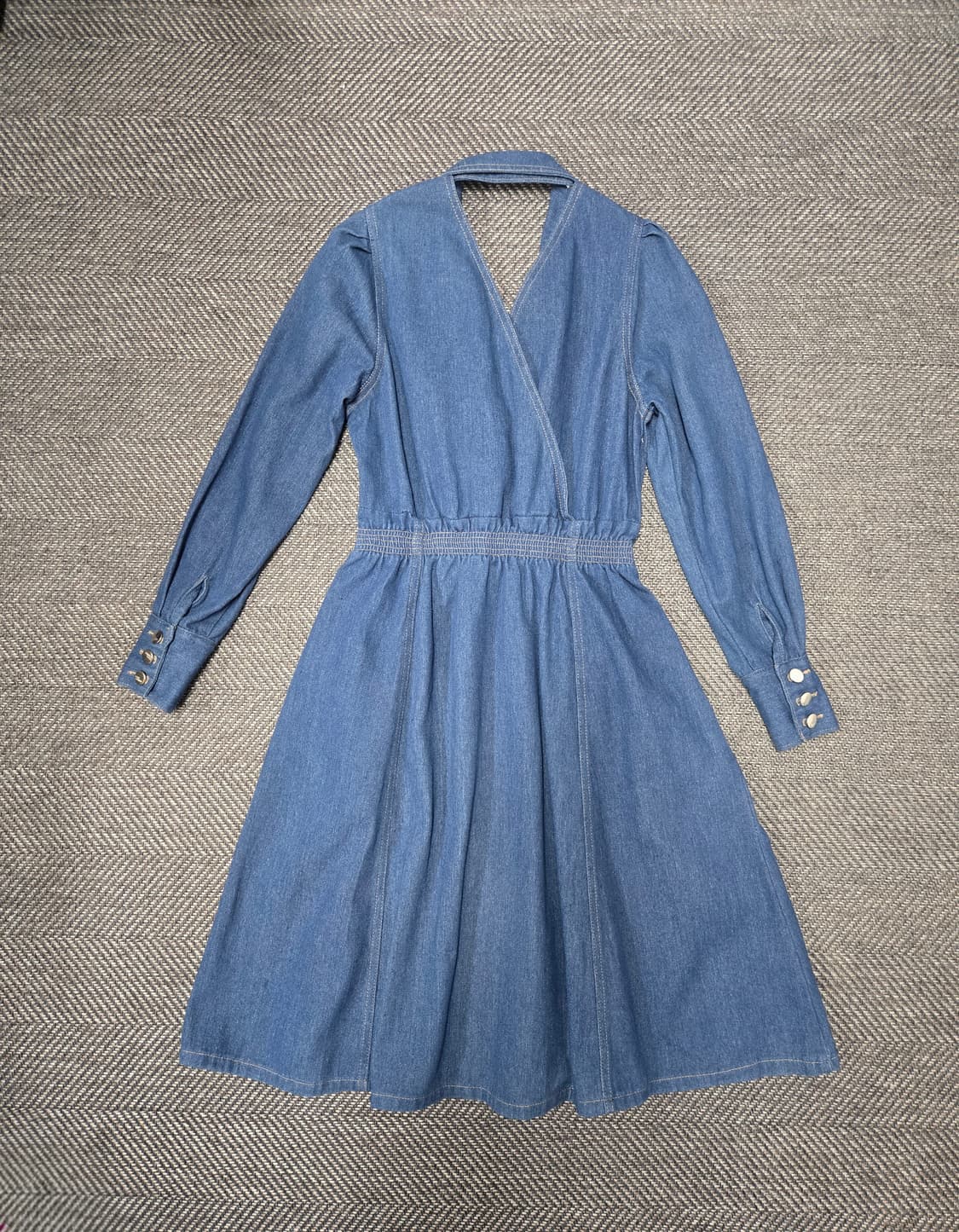 샤틴 25ss 청 데님 플레어 원피스 허리밴딩 원피스 상품이미지2