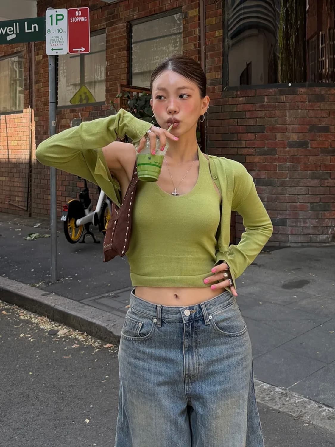 프로젝트웨이브 Duo Halter Cardigan Knit Set 올리브 상품이미지4