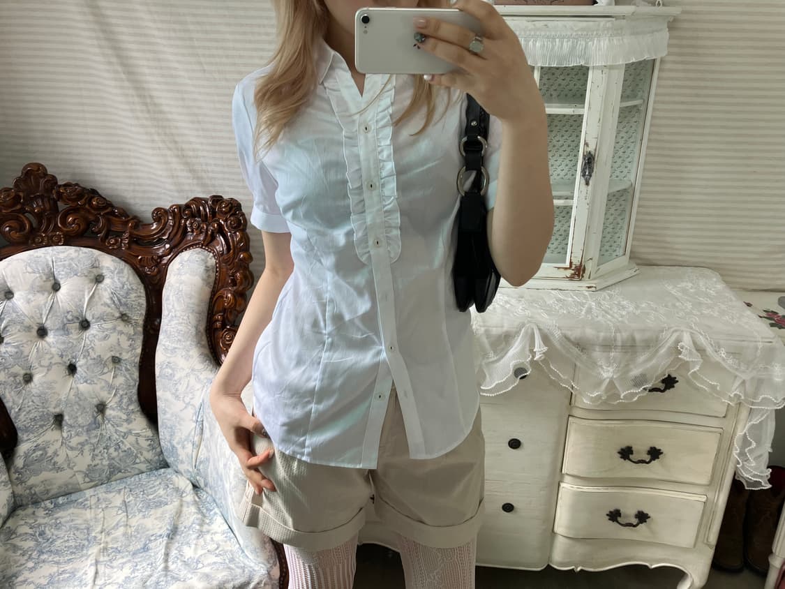 빈티지 화이트 프릴 퍼프 블라우스 상품이미지5