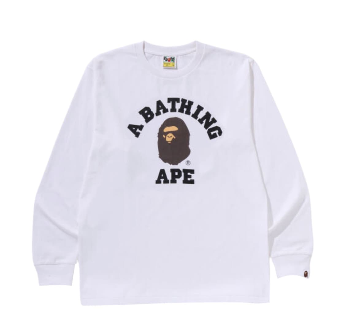 베이프 컬리지 롱슬리브 티셔츠 화이트 상품이미지1