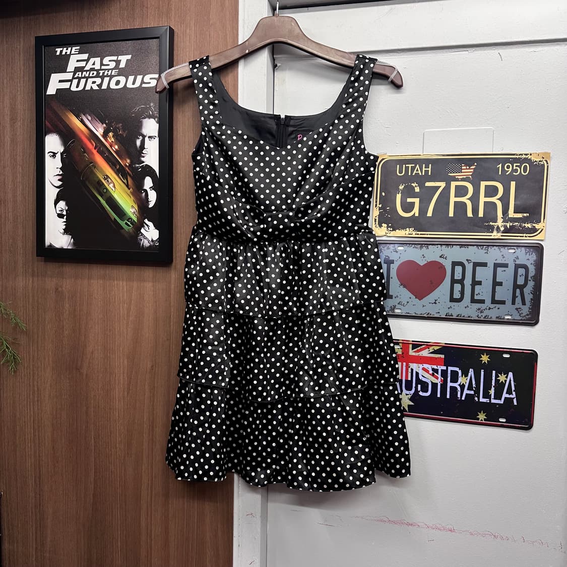 Barbie, Black Satin Dot Frill Midi Dress 상품이미지1