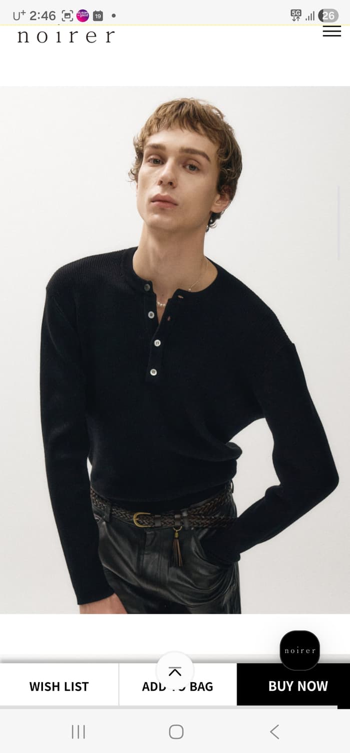 노이어 코튼 리브드 헨리넥 니트 (블랙)50사이즈 상품이미지2