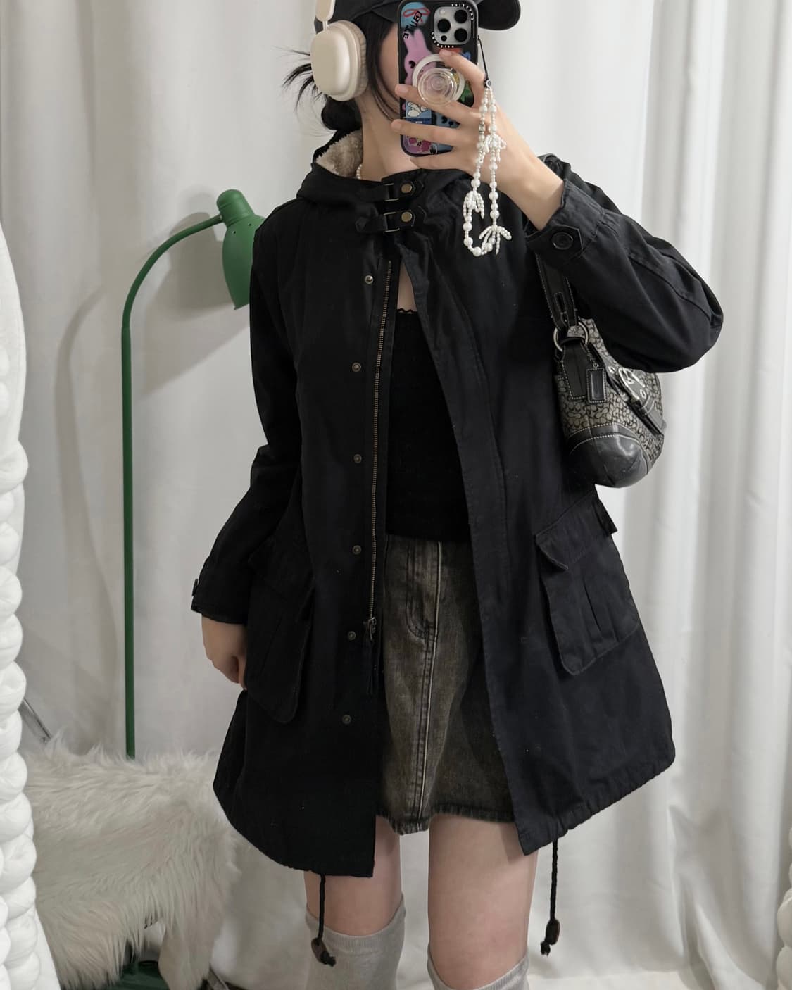 블랙 넥 버클 후드 야상 자켓 상품이미지1