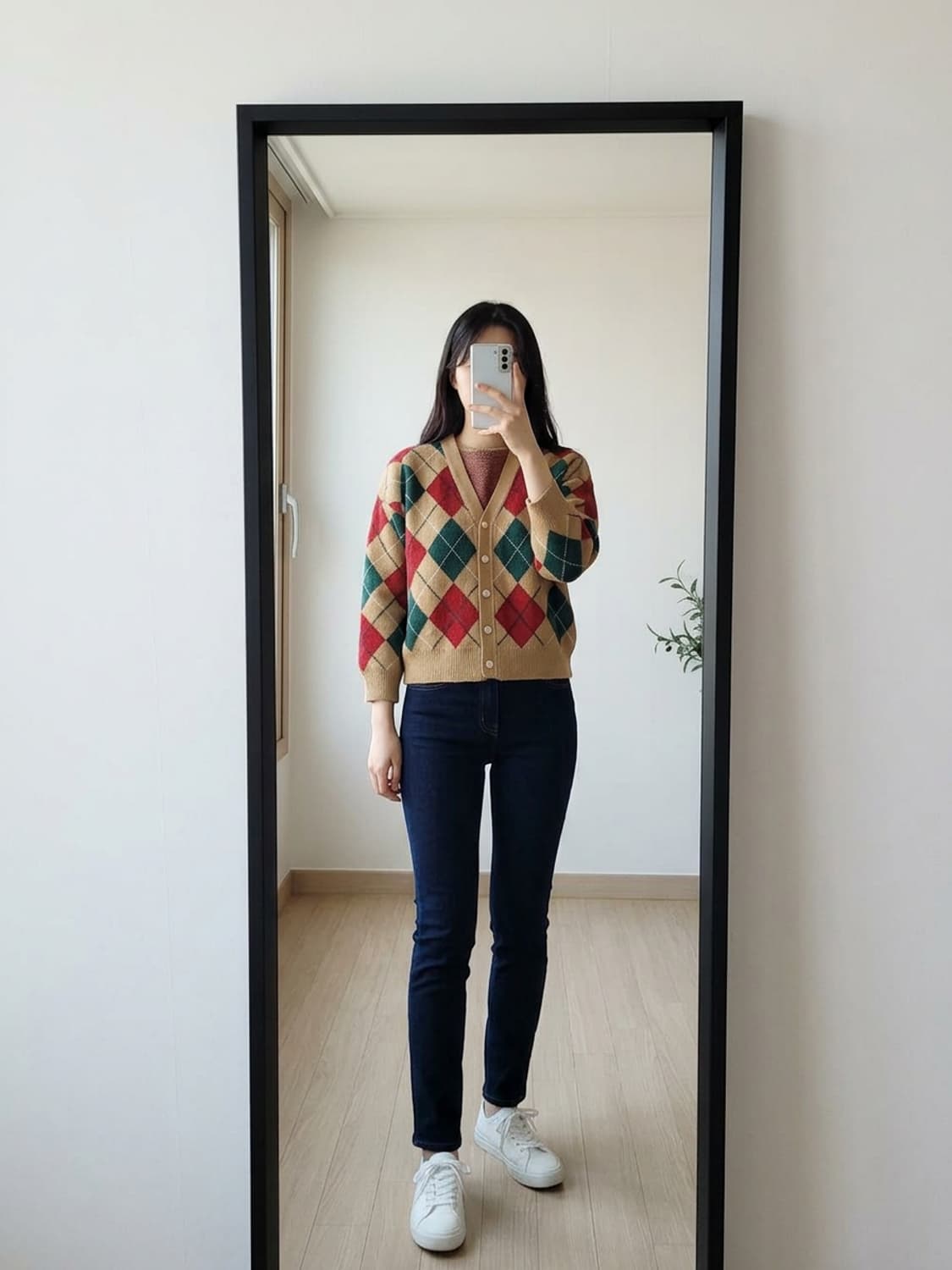 (새옷) 여성 가디건 아가일 체크 패턴 브이넥 2벌 1만원 상품이미지1