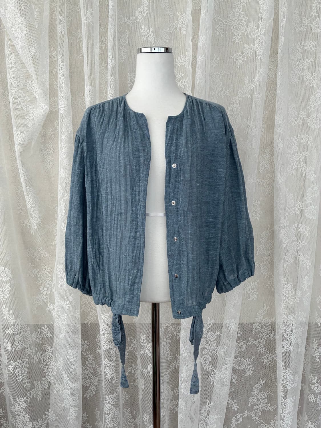 83-94-160) 한섬 랑방컬렉션 린넨 블라우스 블루 상품이미지3