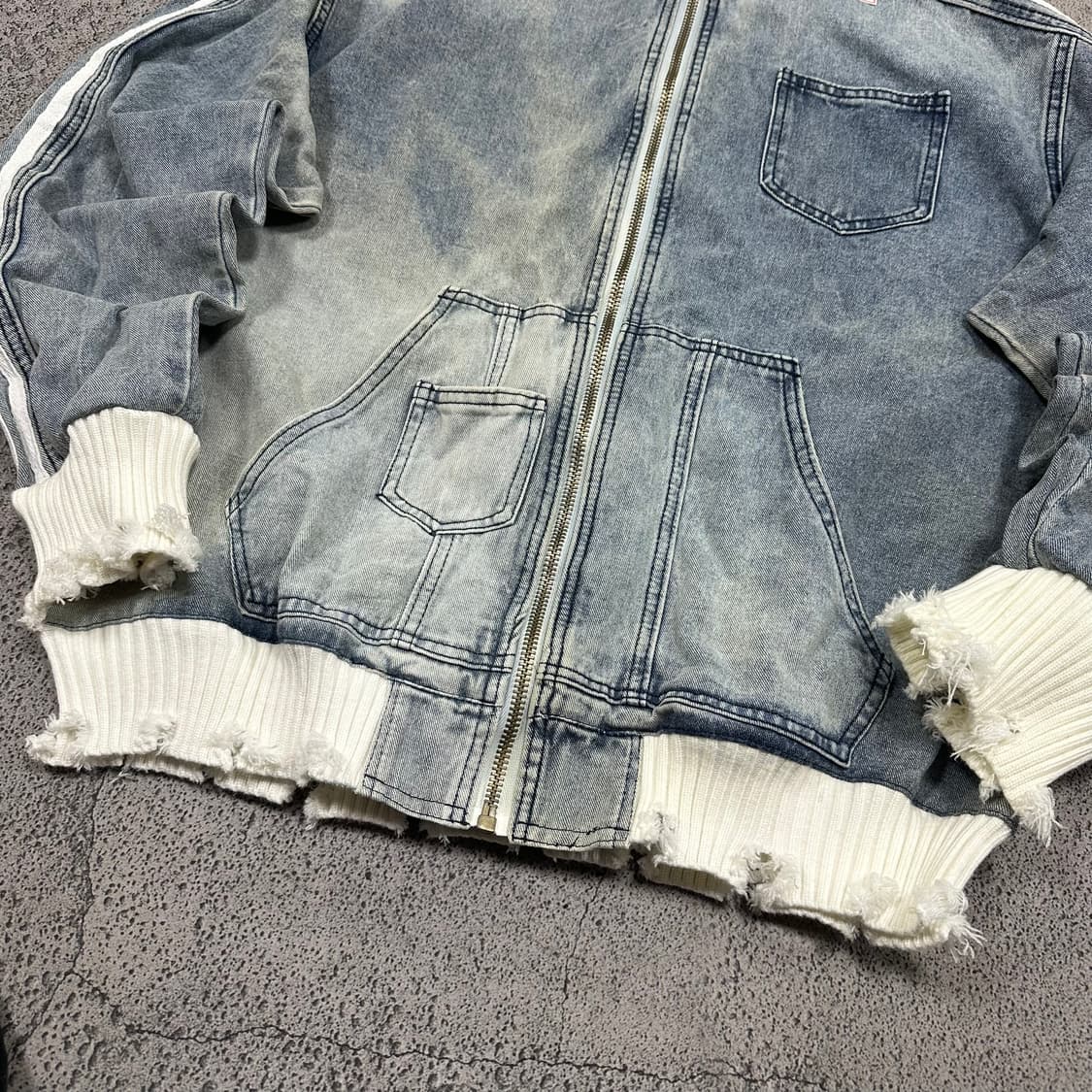 ✨ (바배) 빈티지 시보리 데미지 집업 데님 자켓  상품이미지3