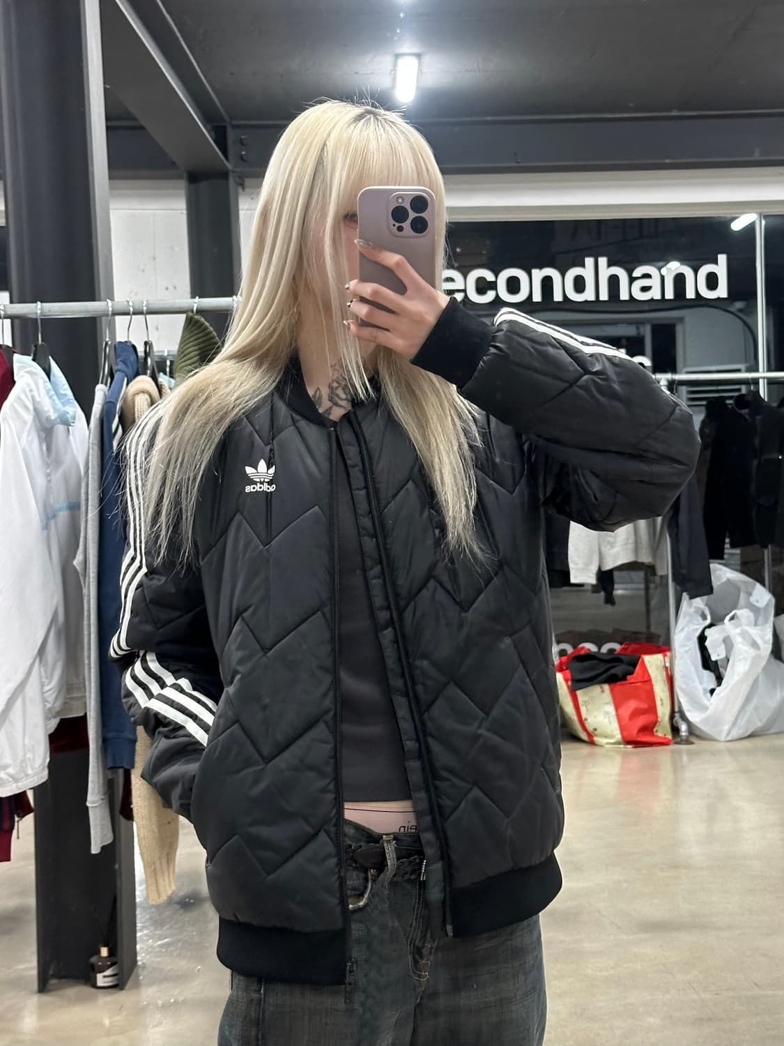 아디다스 삼선 퀄팅 자켓 블랙 경량패딩 상품이미지2