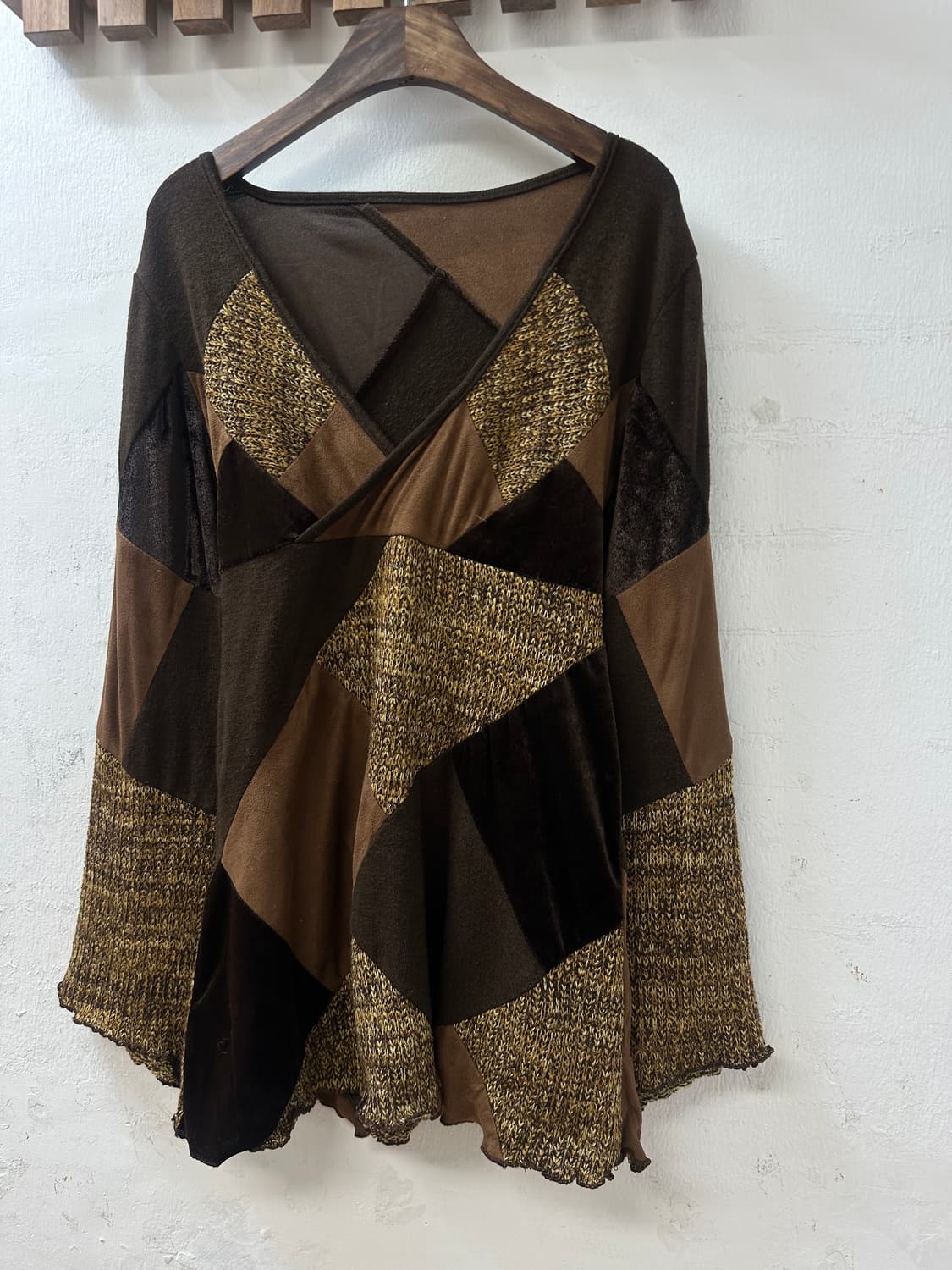 일본빈티지 브라운 조각 믹스 패치워크 탑 티셔츠  상품이미지4