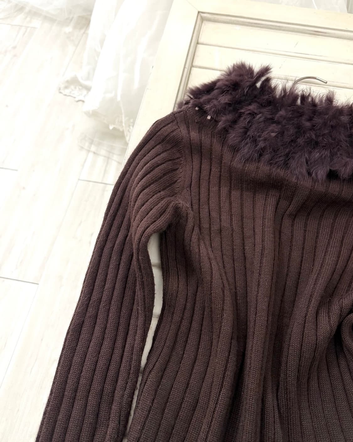 Deep Brown Rabbit Fur–Trim Knit 상품이미지7