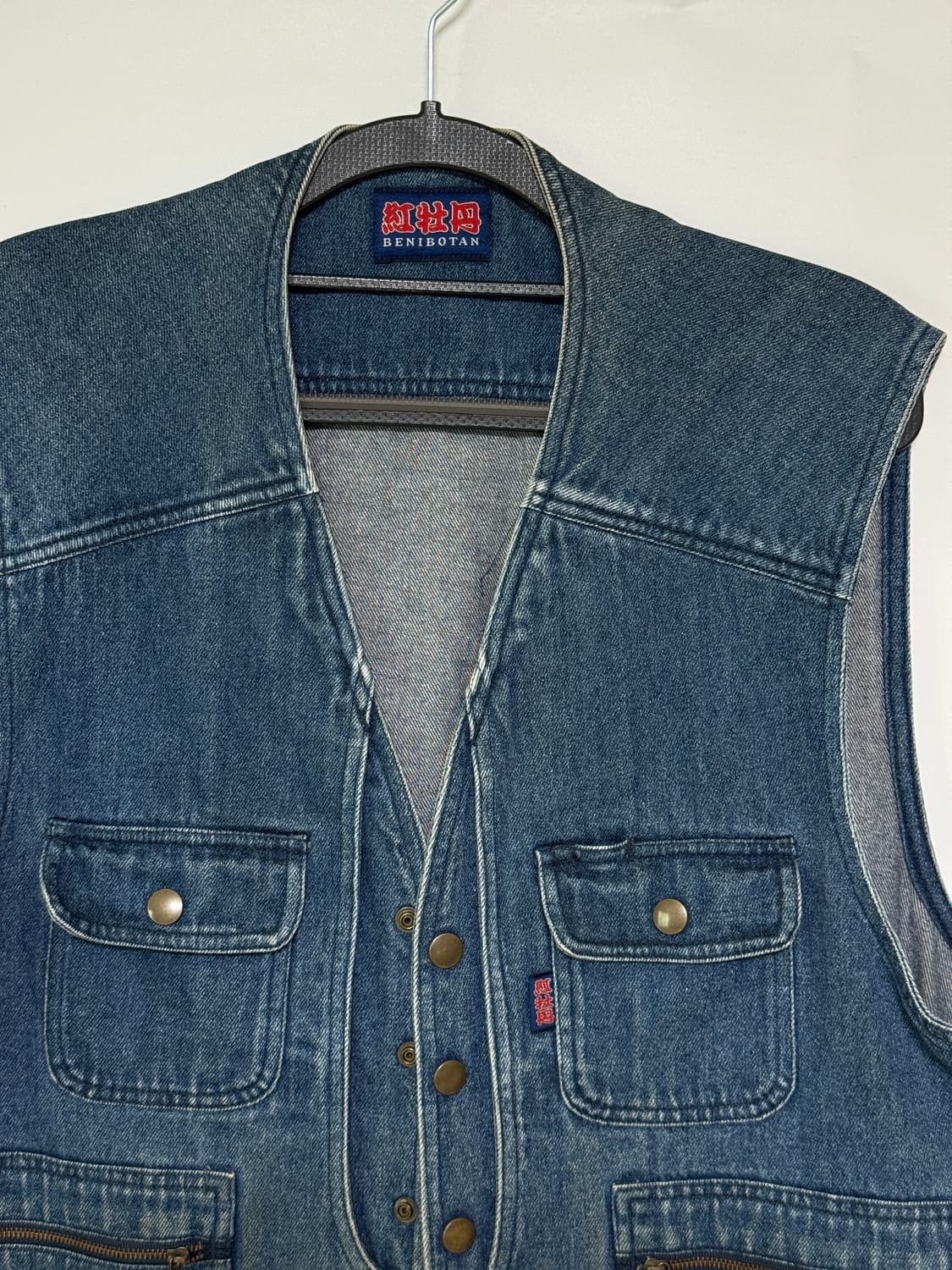 일본 빈티지 베니보탄 데님 조끼 100-105 상품이미지2