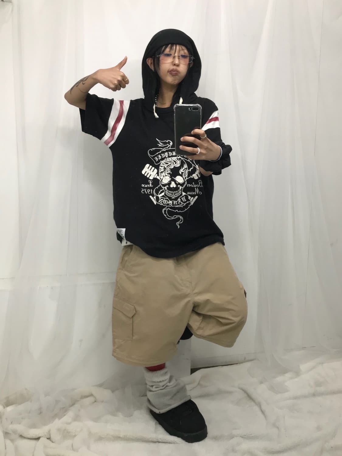 밴슨 스컬 반팔 후드 티셔츠 상품이미지4