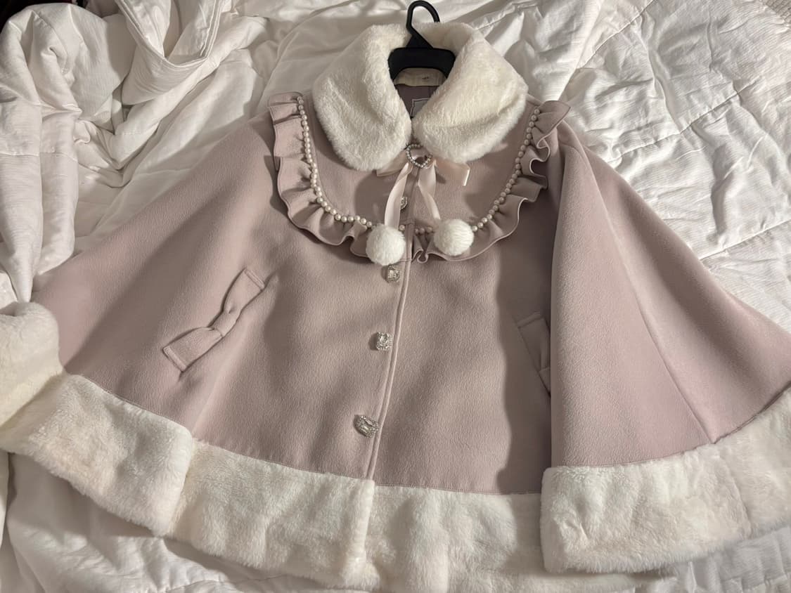 앙크루즈 리본 포켓 판초 케이프 핑크  양산형 양지뢰 코트 히메갸루 상품이미지1