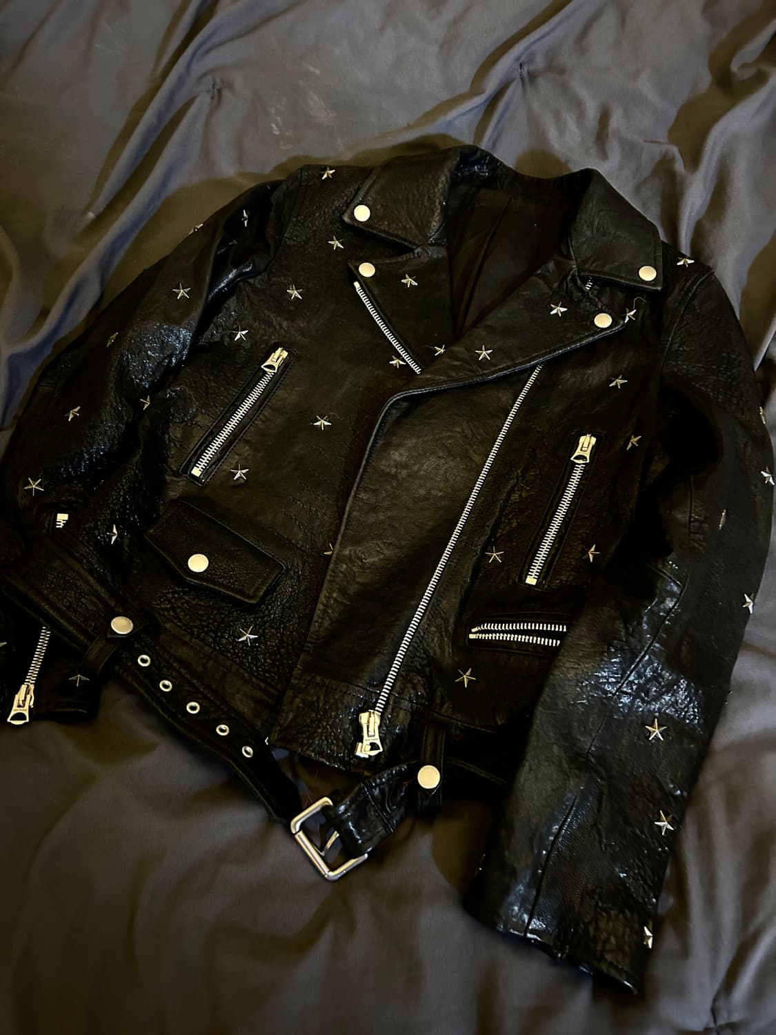 Cow Skin Star Stud Leather Jacket 상품이미지1