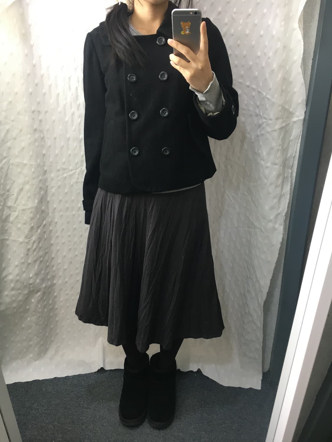 블랙 카라 울혼방 숏코트 상품이미지5