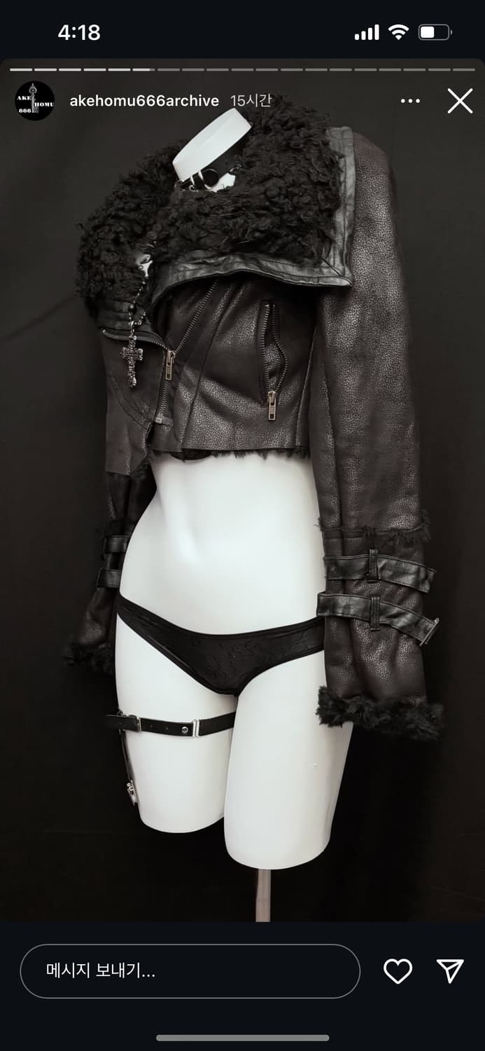 아케호무 크롭 퍼 무스탕 고딕 블랙 비아 데스라이즈 펑크 빈티지 vkei 상품이미지1