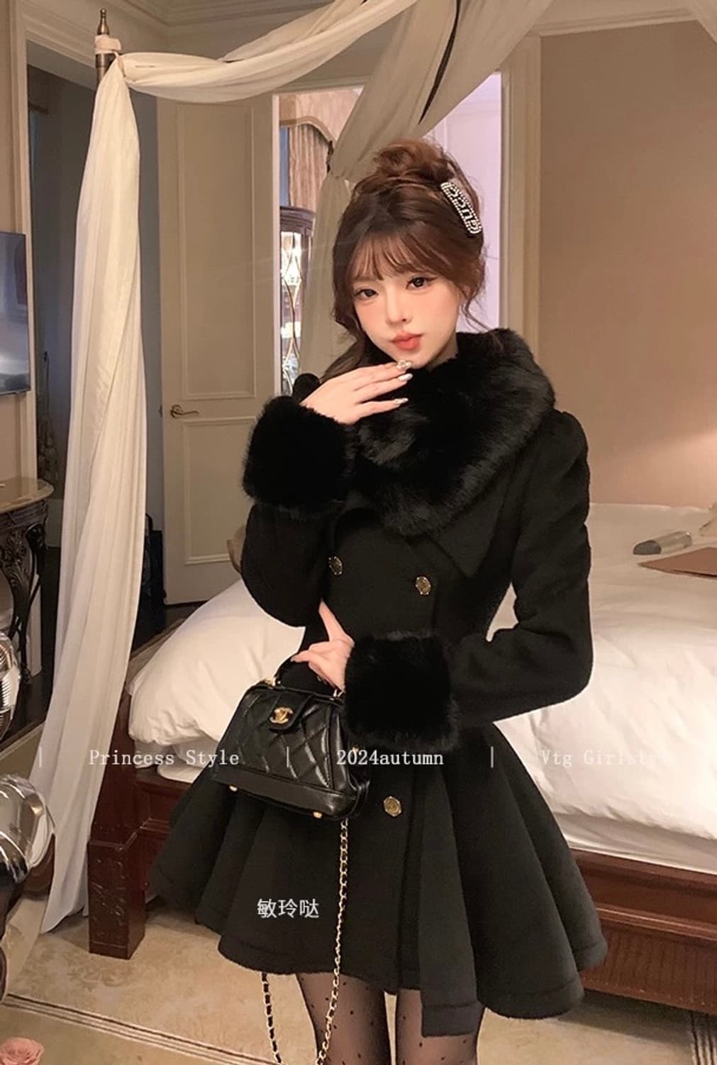 Lady DiDi 햅번블랙 더블버튼 하프 드레스코트 상품이미지1