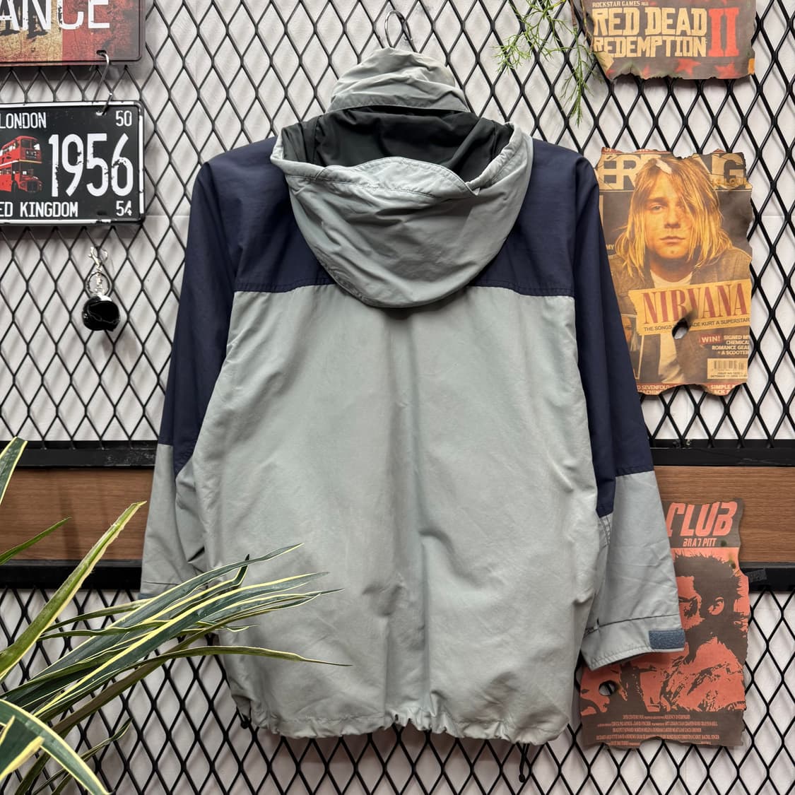 00s 노스페이스 올드스쿨 후드 바람막이 그레이 네이비 배색 상품이미지2