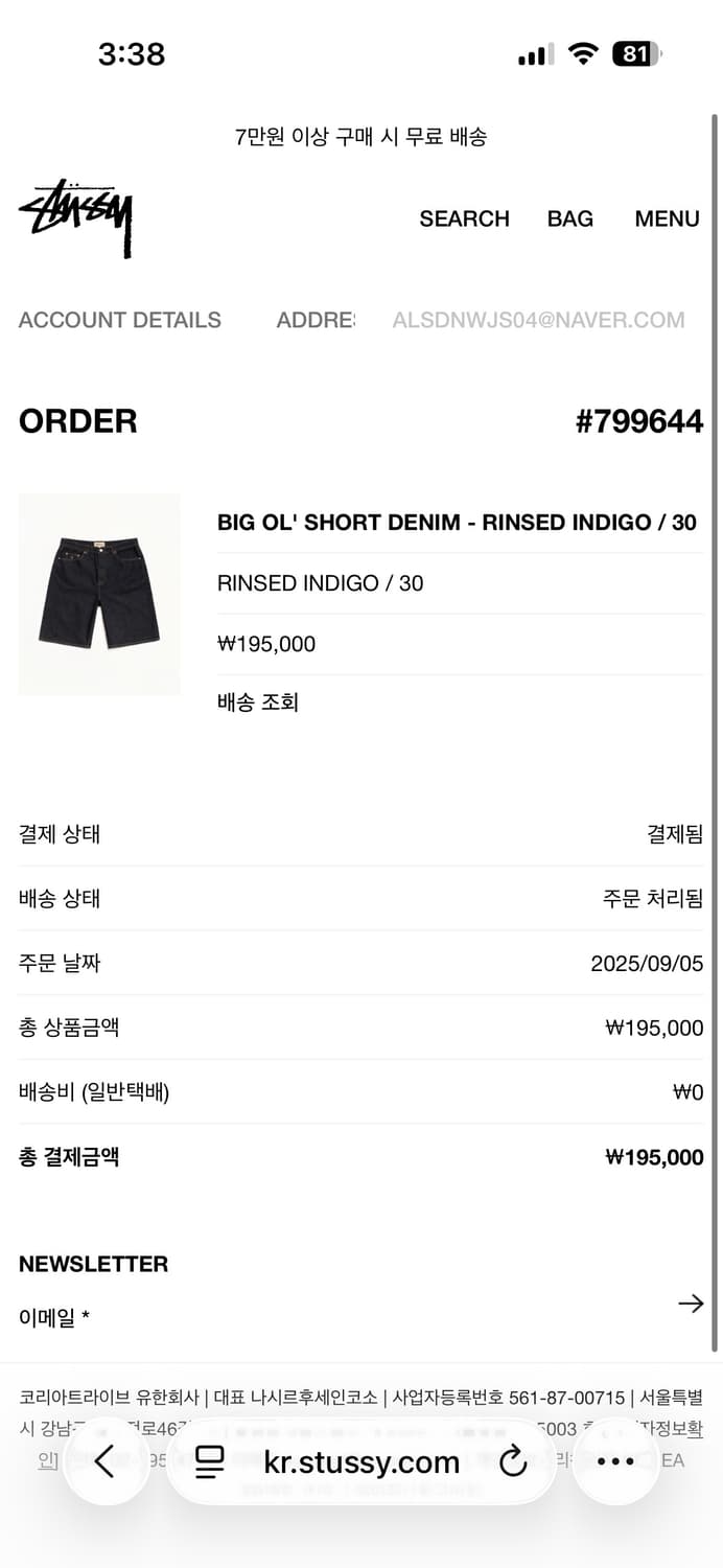 스투시 빅올 쇼츠 인디고 30 상품이미지4